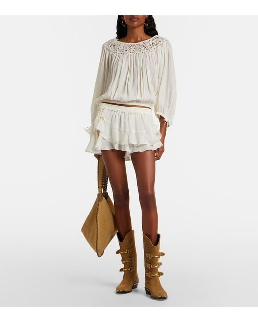 Isabel Marant White Nelida Guipure Lace-Trimmed Silk Blouse