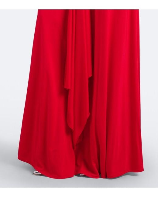 David Koma Red Draped Floral-Applique Gown