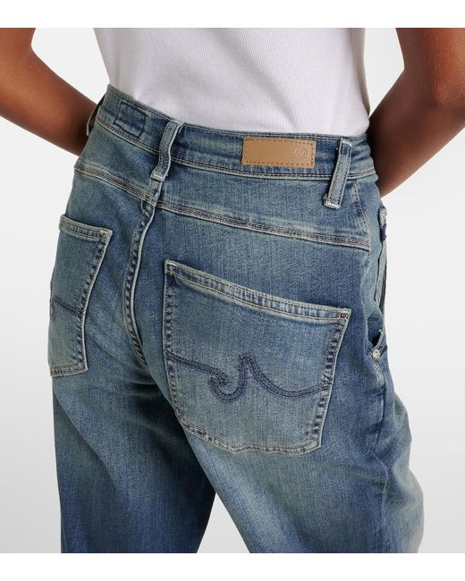 AG Jeans Blue High-Rise Barrel-Leg Jeans