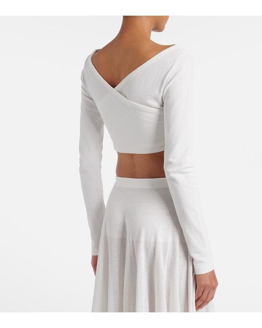 Alaïa White Cotton-Blend Crepe Wrap Top