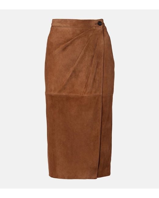 Max Mara Brown Jerez Gathered Suede Pencil Skirt