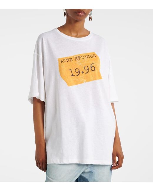 Camiseta En Mezcla De Jersey Con Logo Acne de color White