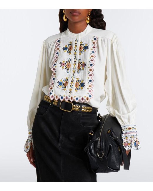 Isabel Marant White Monique Embroidered Blouse
