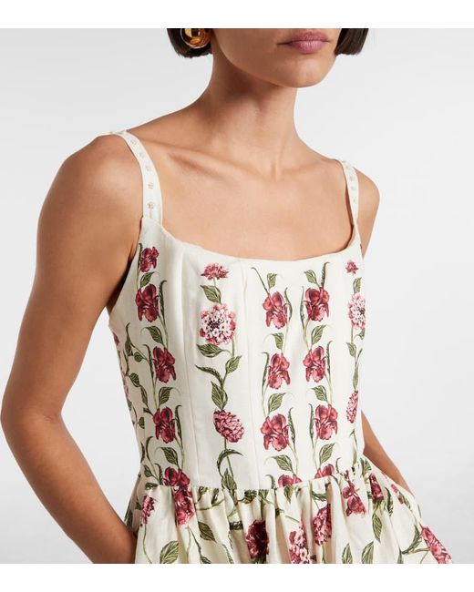 Vestido Corto Granadilla De Lino Floral Agua Bendita de color White