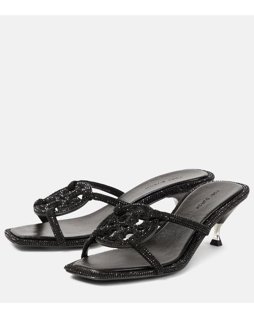 Tory Burch Black Geo Bombe Miller Suede Sandals