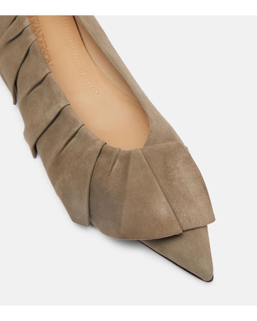 J.W. Anderson Brown Ruffled Suede Ballerina Flats