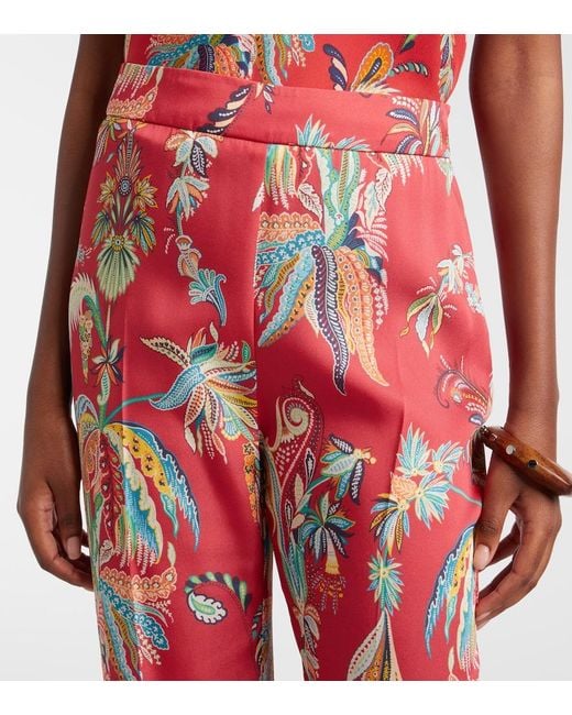 Etro Red Printed Twill Straight Pants