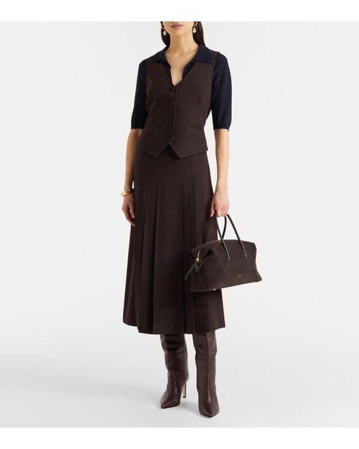 DeMellier London Black Stockholm Midi Suede Top-Handle Bag