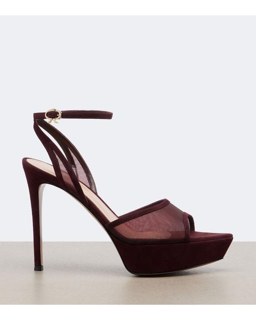 Gianvito Rossi Red Mesh Platform Slingback Sandals