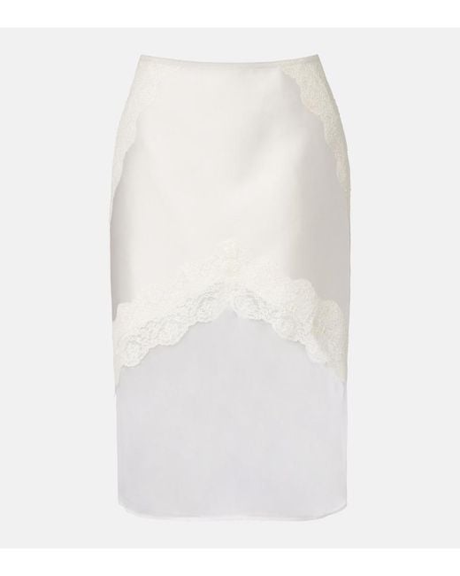 Jil Sander White Lace-Trimmed Satin Midi Skirt