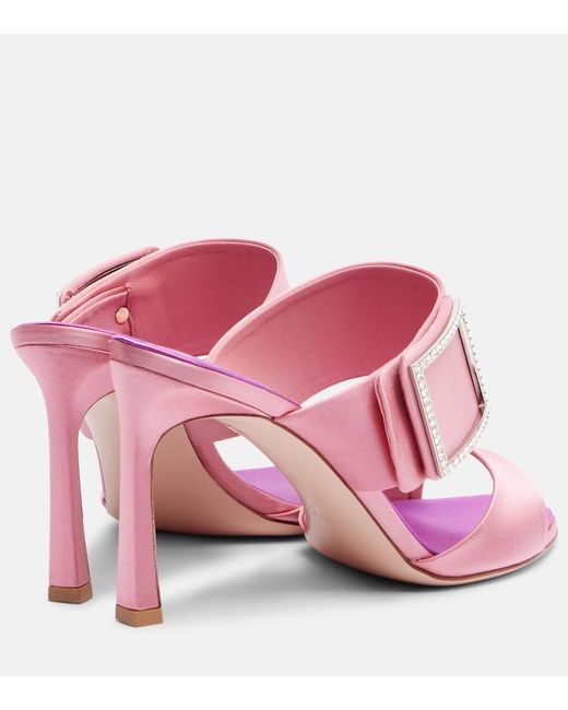 Roger Vivier Pink Trompette 85 Embellished Satin Mules