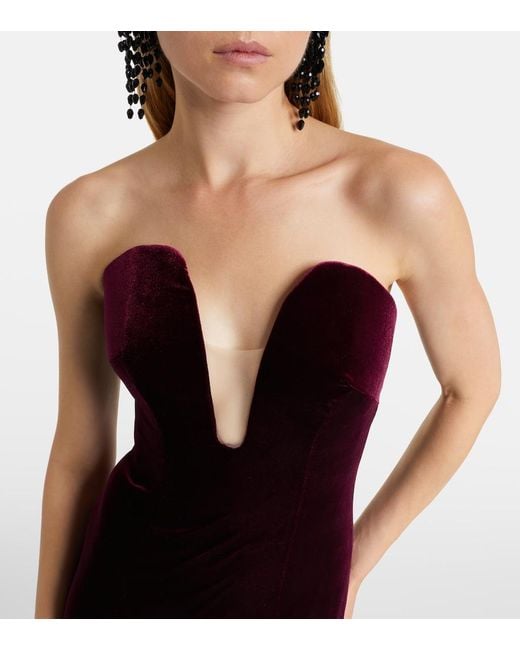 Monique Lhuillier Purple Strapless Velvet Gown