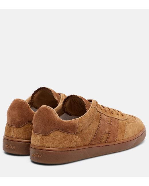 Hogan Brown Cool Croc-Effect Suede Sneakers
