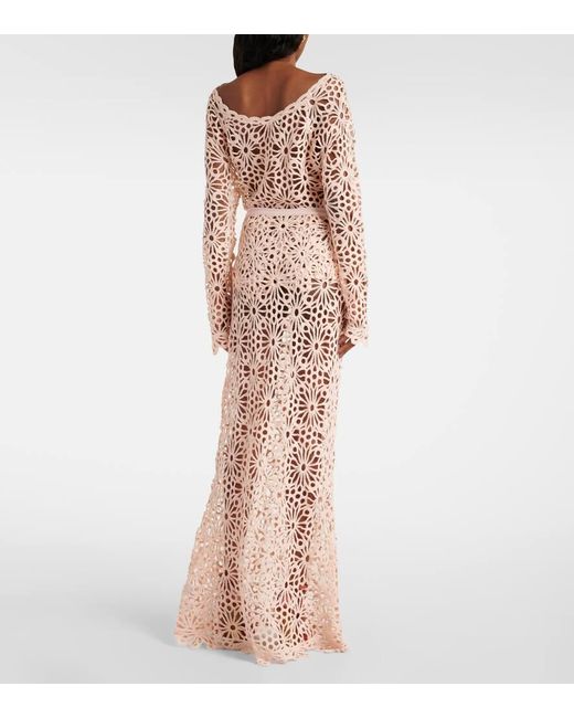 Norma Kamali Pink Obie Crochet Cotton-Blend Maxi Skirt