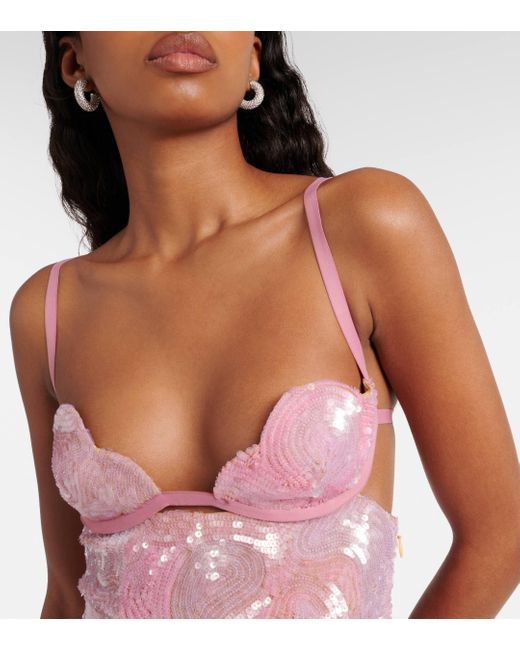 Nensi Dojaka Pink Heartbeat Sequined Asymmetric Minidress