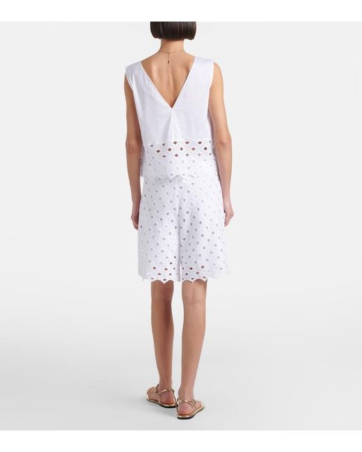 Max Mara White Uguale Broderie Anglaise Bermuda Shorts