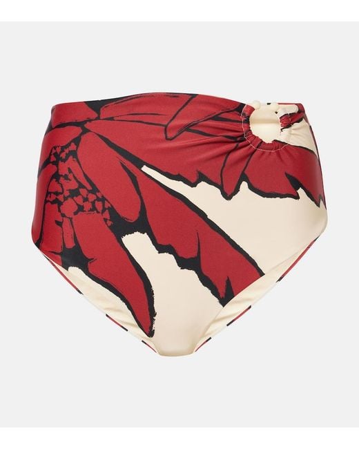 Johanna Ortiz Red Printed High-Rise Bikini Bottoms