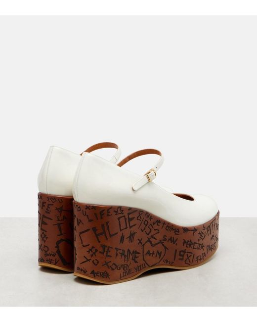 Chloé Brown Maxime Leather Mary Jane Wedge Pumps