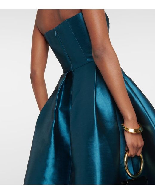 Alex Perry Blue Strapless Silk Faille Midi Dress