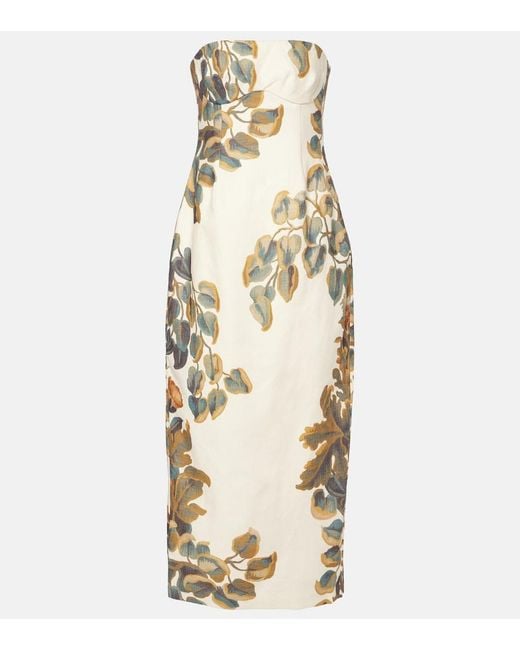 Sir Metallic Evalita Floral Linen Bustier Dress