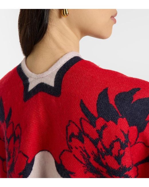 LaDoubleJ Red Soul Floral Wool And Silk Poncho