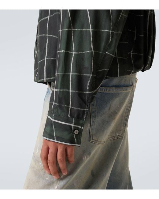 Acne Green Checked Layered Cotton Poplin Shirt for men