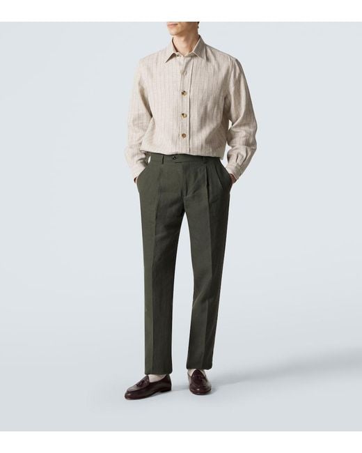 Rubinacci Gray Pleated Linen Slim Pants for men