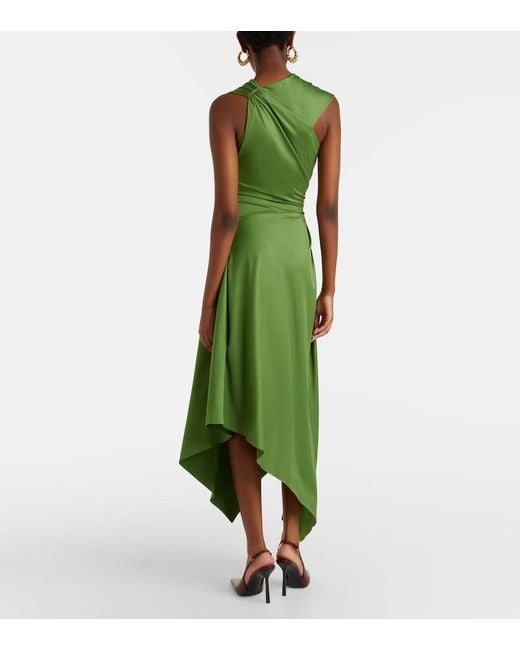Victoria Beckham Green Asymmetric Gathered Jersey Midi Dress