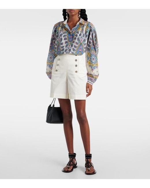 Etro White Cotton-Blend Shorts