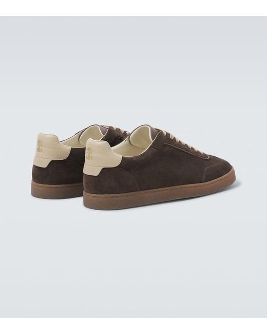 Brunello Cucinelli Brown Leather-Trimmed Suede Sneakers for men