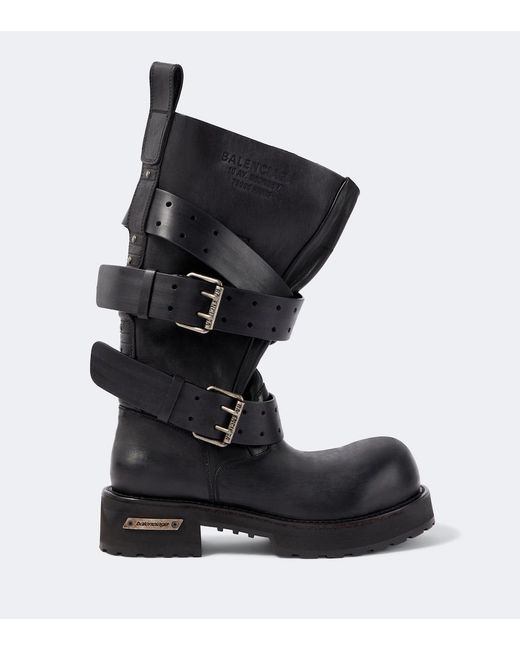 Balenciaga Black Venom Leather Biker Boots for men
