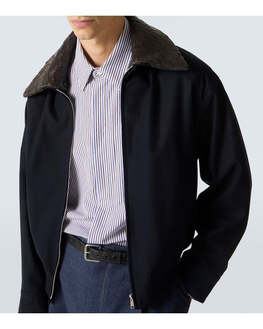Veste En Coton Et Cuir Intrecciato Bottega Veneta pour homme en coloris Blue