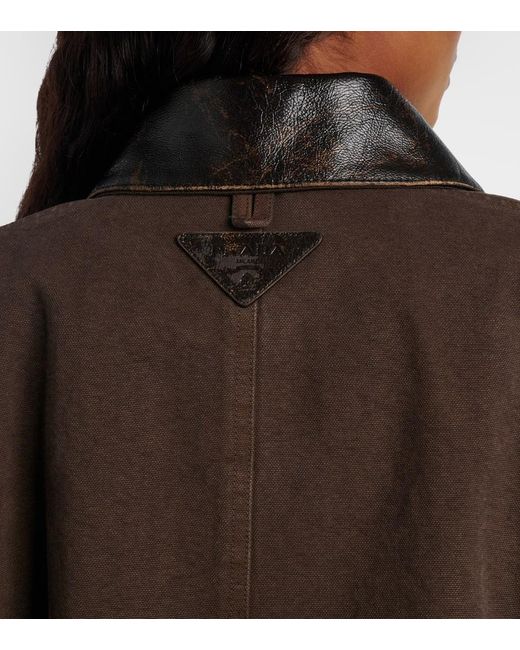 Prada Brown Leather-Trimmed Cotton Canvas Field Jacket