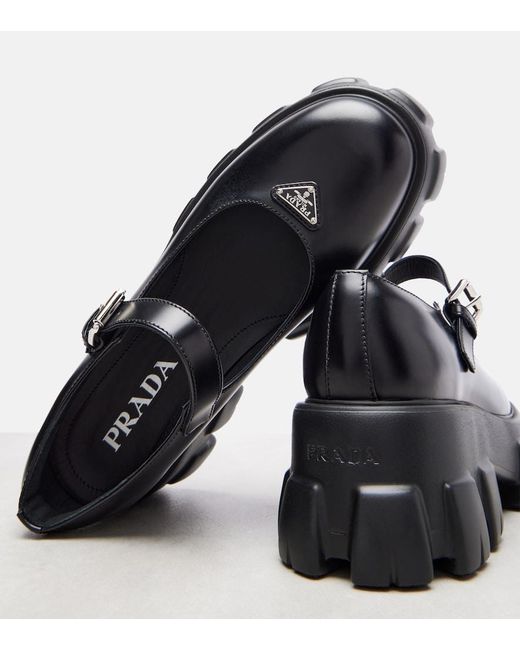 Prada Black Mary-Jane-Ballerinas Monolith Aus Leder