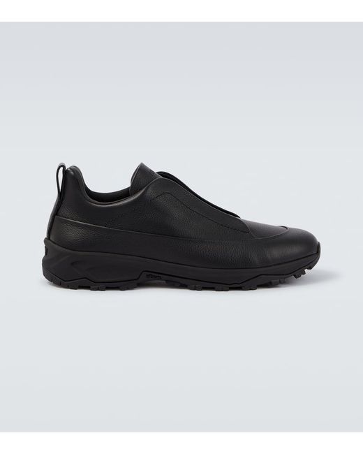 Zegna Black Triple Stitch Leather Sneakers for men