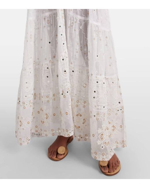 Juliet Dunn White Besticktes Maxikleid Aus Baumwolle