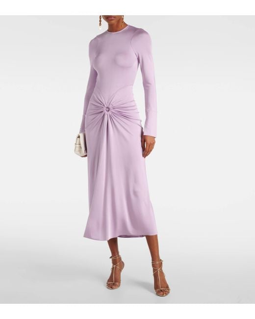 Victoria Beckham Purple Gathered Jersey Midi Dress