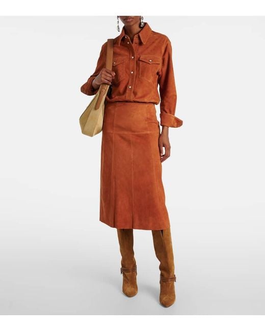 Isabel Marant Orange Devy Suede Midi Skirt
