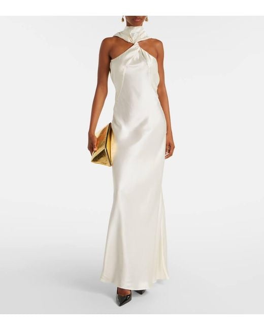 Robe Longue En Satin The Attico en coloris White