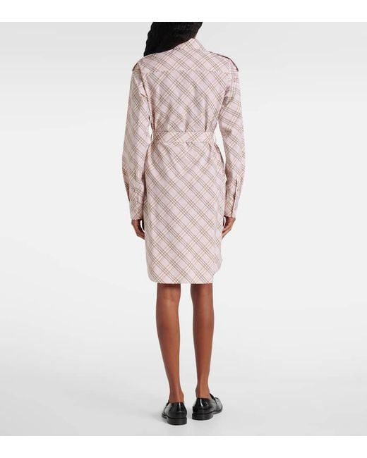 Vestido Camisero De Algodon Con Check Burberry de color Pink