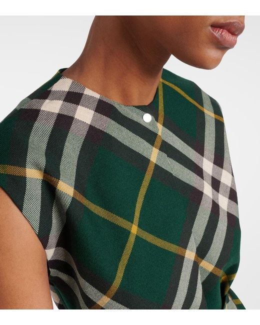 Burberry Green Midikleid Check Aus Wolle