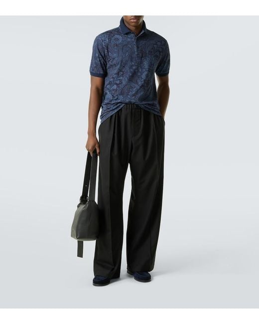 Etro Blue Paisley Cotton Polo Shirt for men