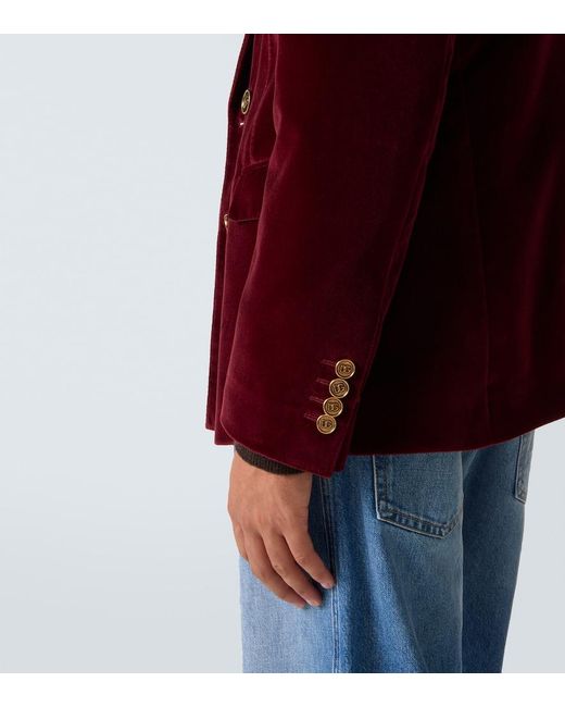 Dolce & Gabbana Red Double-Breasted Cotton Velvet Blazer for men