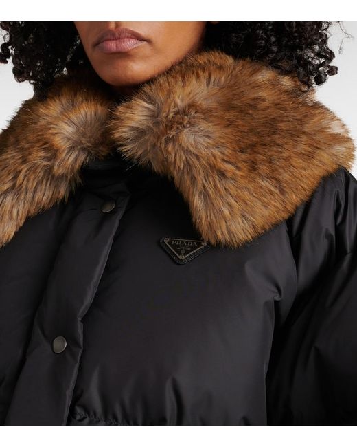 Prada Black Faux Fur-Trimmed Down Jacket