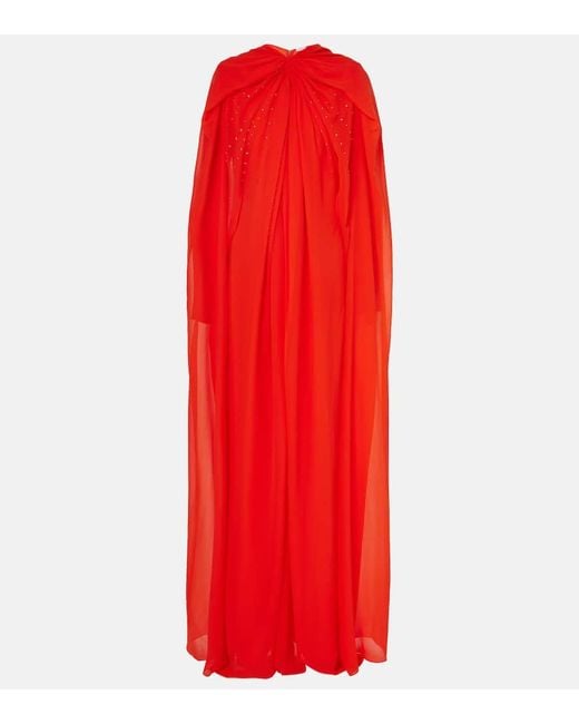 Robe cape du soir en georgette de soie avec perles Givenchy en coloris Red