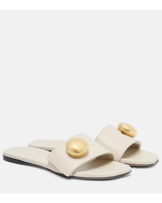 Loewe White Pebble Leather Slides