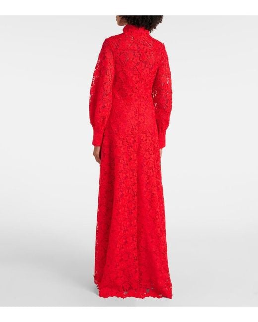 Safiyaa Red Salma Lace Belted Shirt Dress