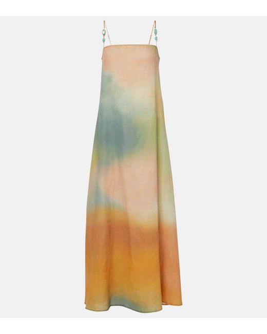 Staud Blue Maxikleid Aus Leinen