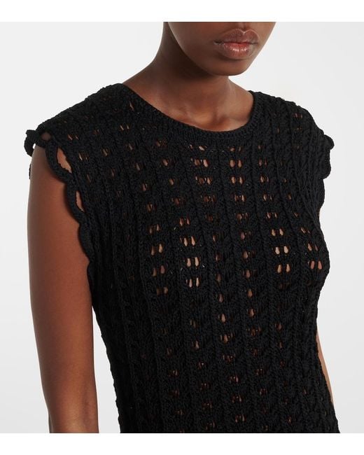 Loulou de Saison Black Malena Asymmetric Scalloped Crochet Midi Dress