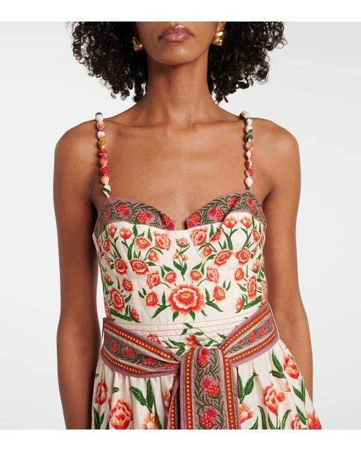 Farm Rio White Printed Cotton Midi Dress
